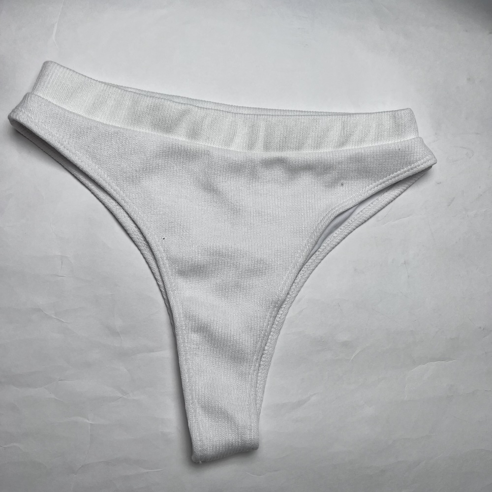Shein Bikini Bottoms White Ribbed High Wasited High Leg Large